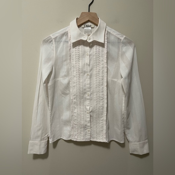 Chloe Victorian Style Pleated Front Button-Down Blouse Size 4 - Picture 7 of 15